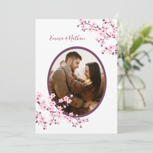 Photo Cherry Blossom Pink White Wedding 招待状 (スタンド正面)