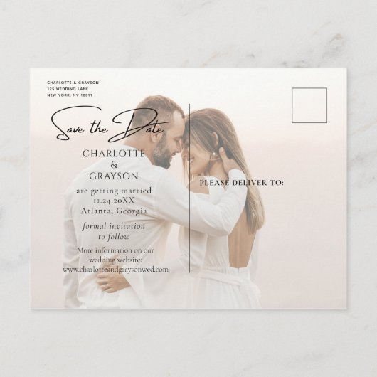 Photo Chicの発表の日付スタイリッシュを結婚保存 案内ポストカード (裏面)