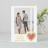 Photo Chic Elegant Hot Pink & Golden Heart Couple 箔招待状 (立ち正面)