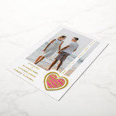 Photo Chic Elegant Hot Pink & Golden Heart Couple 箔招待状 (回転した状態)