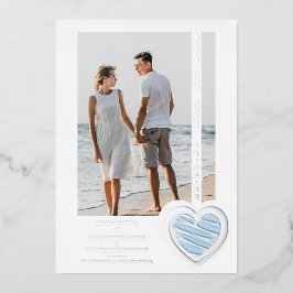Photo Chic Elegant Light Blue & Silver Heart Real 箔招待状
