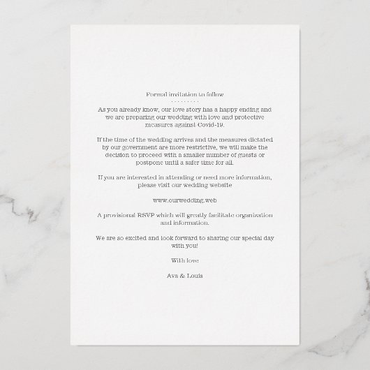 Photo Chic Elegant Light Blue & Silver Heart Real 箔招待状 (裏面)