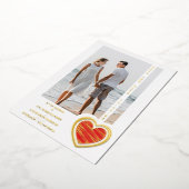 Photo Chic Elegant Red & Golden Heart Couple 箔招待状 (回転した状態)