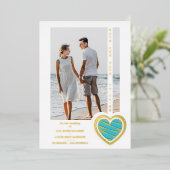 Photo Chic Elegant Turquoise & Golden Heart Couple 箔招待状 (立ち正面)
