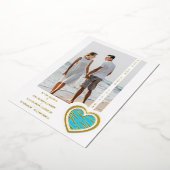 Photo Chic Elegant Turquoise & Golden Heart Couple 箔招待状 (回転した状態)