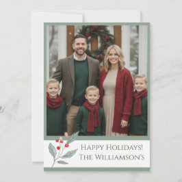 Photo Christmas Card – Watercolor Holly Berry シーズンカード