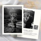 Photo classic black and ivory QR code RSVP wedding 招待状