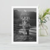 Photo classic black and white QR code RSVP wedding 招待状 (スタンド正面)