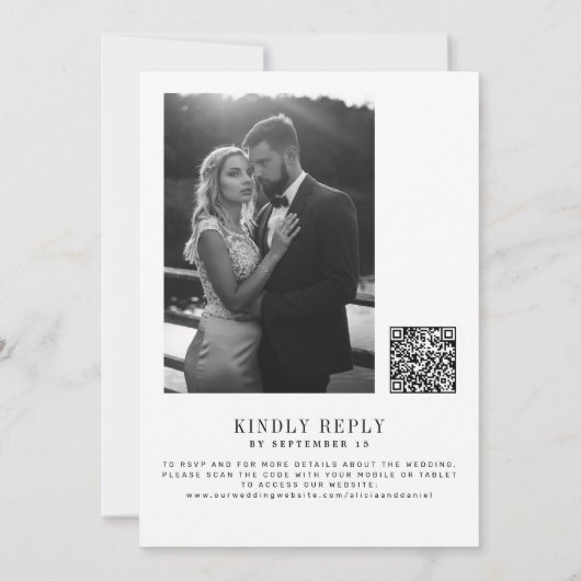 Photo classic black and white QR code RSVP wedding 招待状 (裏面)