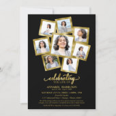 Photo Collageお祝い・オブ・ライフ・フューラー・ブラック 招待状 (正面)