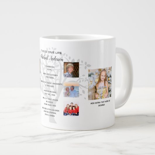 PHOTO COLLAGEファミリーツリー誕生日マイルストーンギフト ジャンボコーヒーマグカップ (正面右)