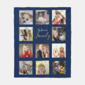 Photo CollageブランケットNavy Blueと名前 フリースブランケット (正面)