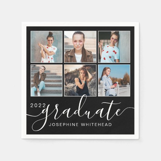 Photo Collage 2022卒業パーティーブラック スタンダードカクテルナプキン (正面)