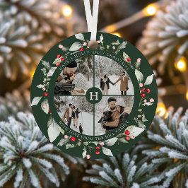 Photo Collage Berry Jolly Christmas Green メタルオーナメント