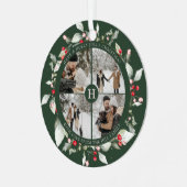 Photo Collage Berry Jolly Christmas Green メタルオーナメント (正面左)
