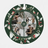 Photo Collage Berry Jolly Christmas Green メタルオーナメント (正面)