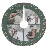 Photo Collage Berry Pattern Green ブラッシュドポリエステルツリースカート (正面)