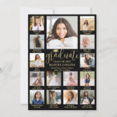 Photo Collage & Captions Black & Gold Graduation 案内状 (正面)