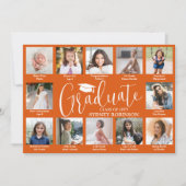 Photo Collage & Captions Orange & White Graduation 案内状 (正面)