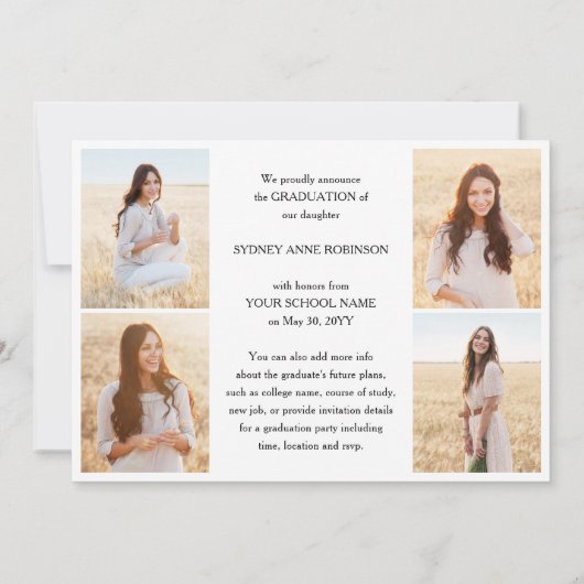 Photo Collage & Captions Trendy Script Graduation 案内状 (裏面)