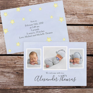 Photo Collage Cute Simple Whimsical Stars Newborn 案内状