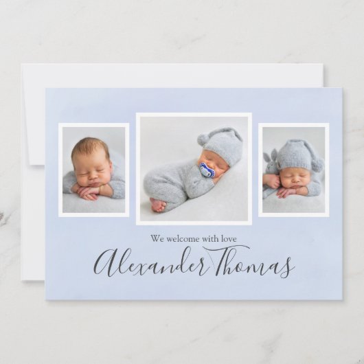 Photo Collage Cute Simple Whimsical Stars Newborn 案内状 (正面)