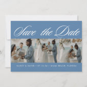 Photo Collage Dusty Blue Beach Wedding セーブザデート (正面)