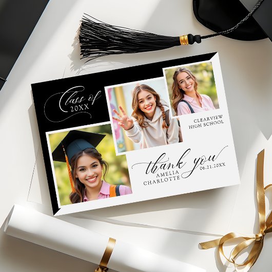 Photo Collage Elegant Graduation  サンキューカード