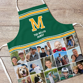 Photo Collage Family Monogram Green Yellow エプロン
