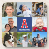 Photo Collage Family Monogram Red Navy Blue コースター (正面)