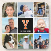 Photo Collage Family Monogrammed Orange Black コースター (正面)