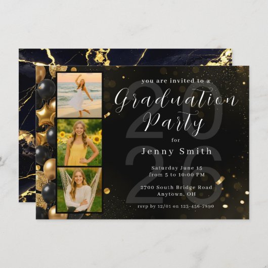 Photo Collage Graduation Party Invitation 招待状 (正面/裏面)