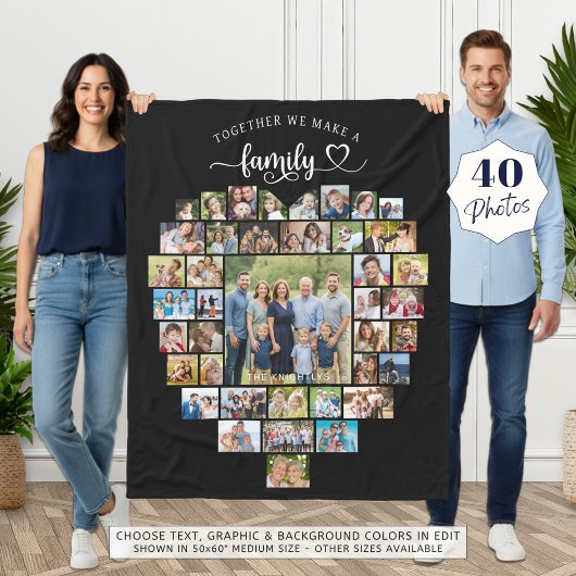 Photo Collage Heart Together We Make A Family フリースブランケット