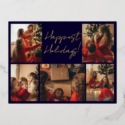 Photo Collage Holiday Postcard 箔シーズンポストカード (正面)