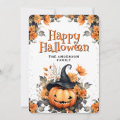 Photo Collage Jack O’Lantern Floral Halloween Card シーズンカード (正面)