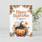 Photo Collage Jack O’Lantern Floral Halloween Card シーズンカード (スタンド正面)