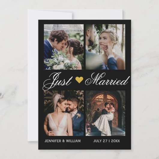 Photo Collage Just Married Wedding Announcement 招待状 (正面)
