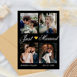 Photo Collage Just Married Wedding Announcement 招待状