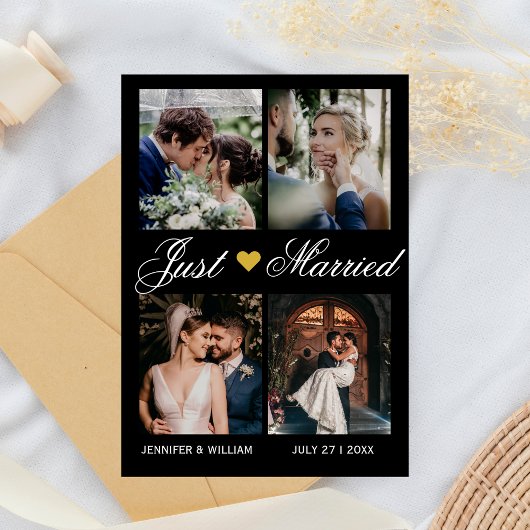 Photo Collage Just Married Wedding Announcement 招待状