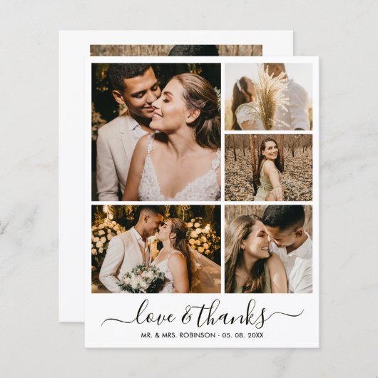 Photo Collage Love and Thanks Wedding Thank You  (正面/裏面)