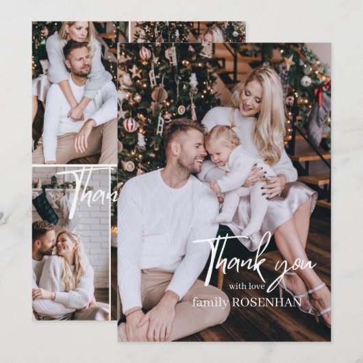 Photo collage Modern Elegant 5 Photo Thank You  サンキューカード (正面/裏面)