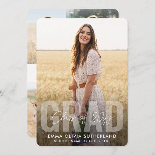 Photo Collage Modern Overlay Class Year Graduation 案内状 (正面/裏面)