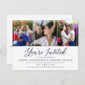 Photo Collage Navy招待されました予結婚算 インビテーションポストカード (正面/裏面)