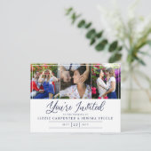 Photo Collage Navy招待されました予結婚算 インビテーションポストカード (スタンド正面)