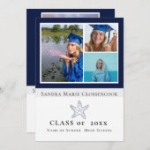 Photo Collage Navy 航海の Blue Starfish卒業生 案内状 (正面/裏面)