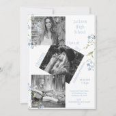 Photo Collage Personalized Blue 4 Photo Graduation 案内状 (正面)