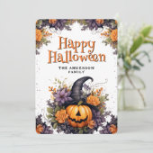 Photo Collage Pumpkin Witch Hat Halloween Card シーズンカード (スタンド正面)