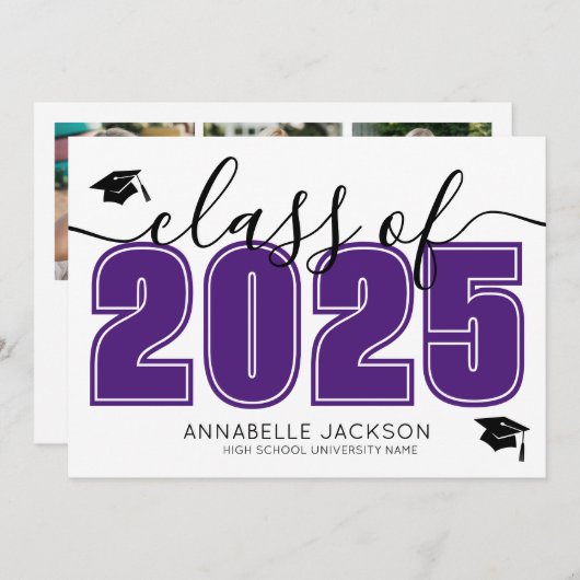 Photo Collage Purple Graduation 案内状 (正面/裏面)