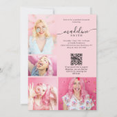 Photo Collage QR code Blush Pink Graduation Party 招待状 (裏面)