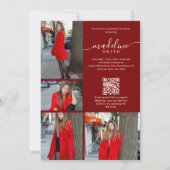 Photo Collage QR code Burgundy Graduation Party 招待状 (裏面)